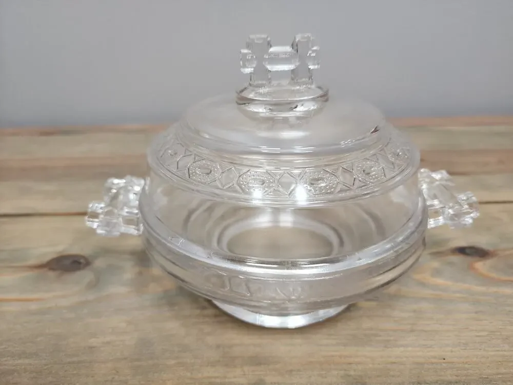 Vintage 1880s Doyle & Co EAPG Pressed Glass Two Band Butter Cheese Dish Jar Lid